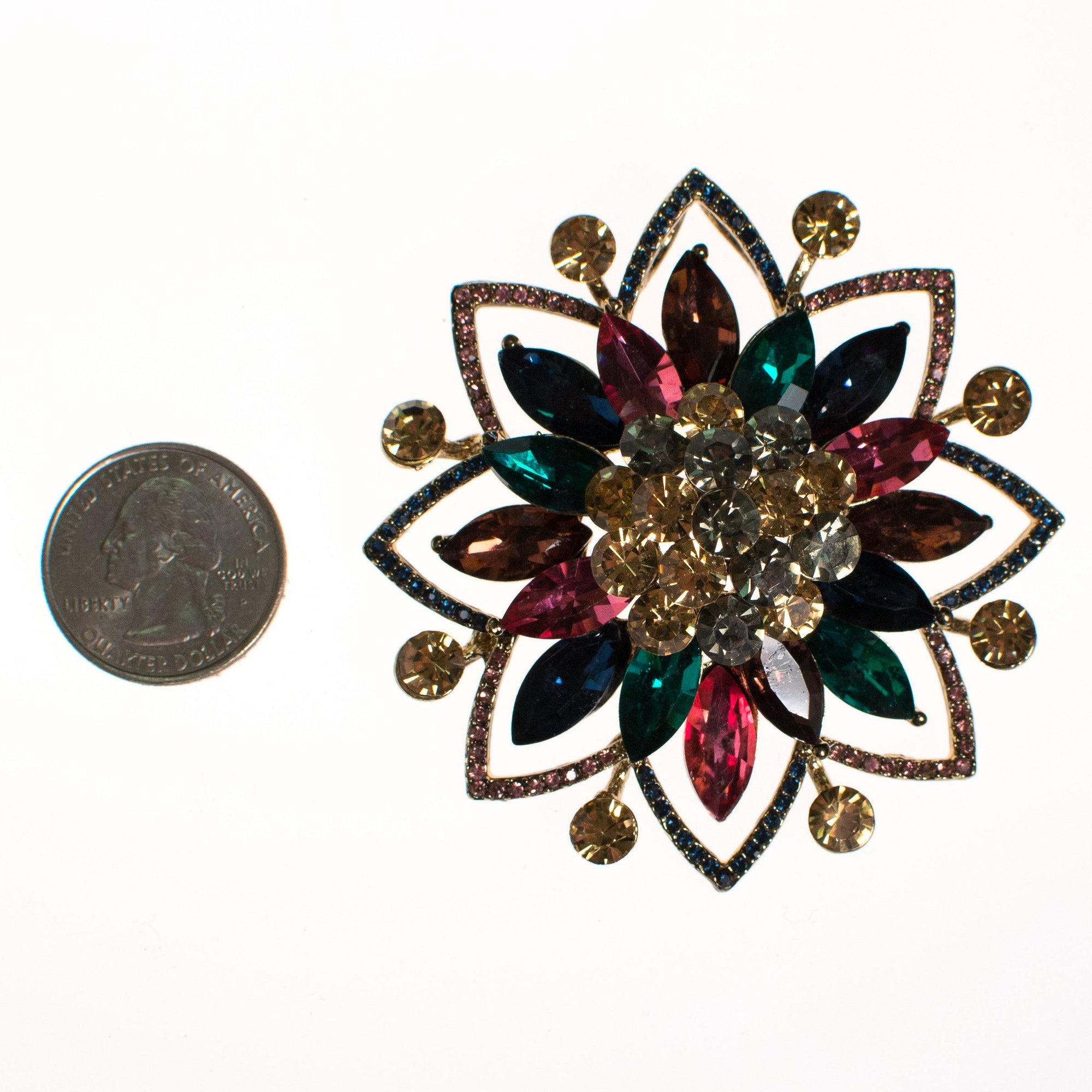 Colorful Rhinestone Flower Brooch by Vintage Meet Modern - Vintage Meet Modern Vintage Jewelry - Chicago, Illinois - #oldhollywoodglamour #vintagemeetmodern #designervintage #jewelrybox #antiquejewelry #vintagejewelry