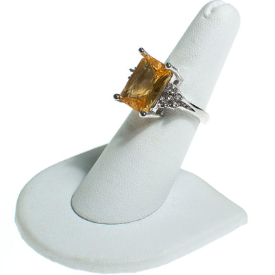 Vintage Yellow Citrine Emerald Cut Cocktail Ring with Diamante Accents by Vintage Meet Modern  - Vintage Meet Modern Vintage Jewelry - Chicago, Illinois - #oldhollywoodglamour #vintagemeetmodern #designervintage #jewelrybox #antiquejewelry #vintagejewelry