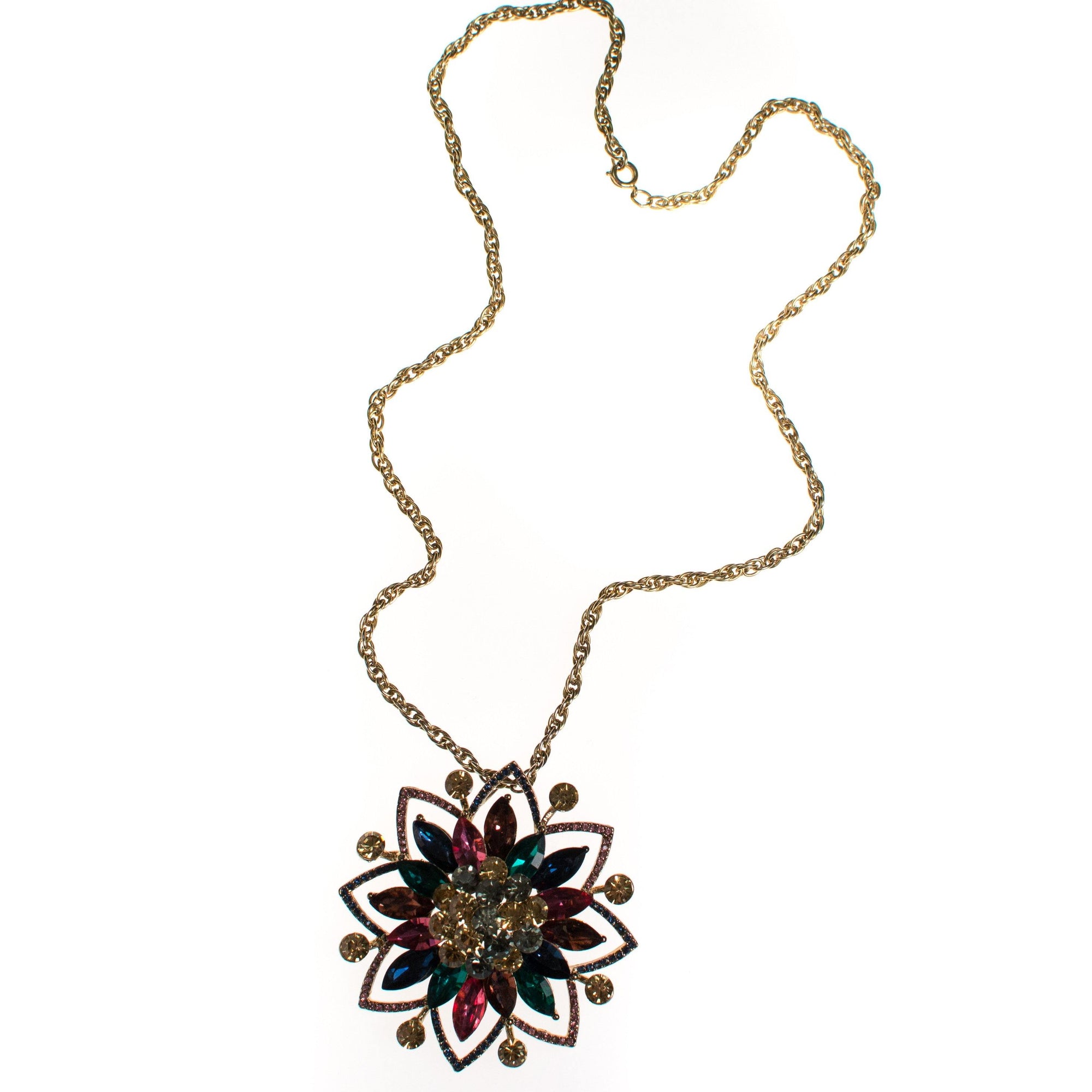 Colorful Rhinestone Flower Brooch by Vintage Meet Modern - Vintage Meet Modern Vintage Jewelry - Chicago, Illinois - #oldhollywoodglamour #vintagemeetmodern #designervintage #jewelrybox #antiquejewelry #vintagejewelry