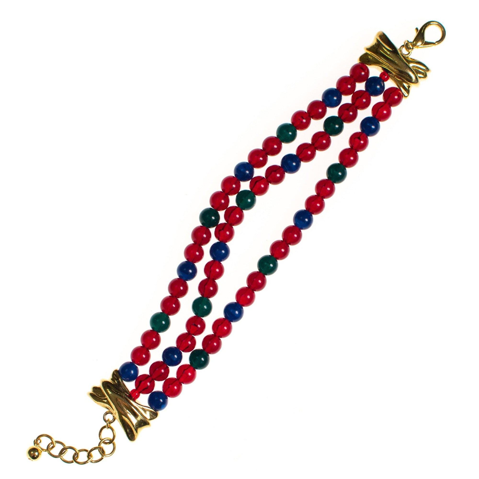 Joan Rivers Emerald Green, Garnet Red, Sapphire Blue Bead Bracelet by Vintage Meet Modern - Vintage Meet Modern Vintage Jewelry - Chicago, Illinois - #oldhollywoodglamour #vintagemeetmodern #designervintage #jewelrybox #antiquejewelry #vintagejewelry