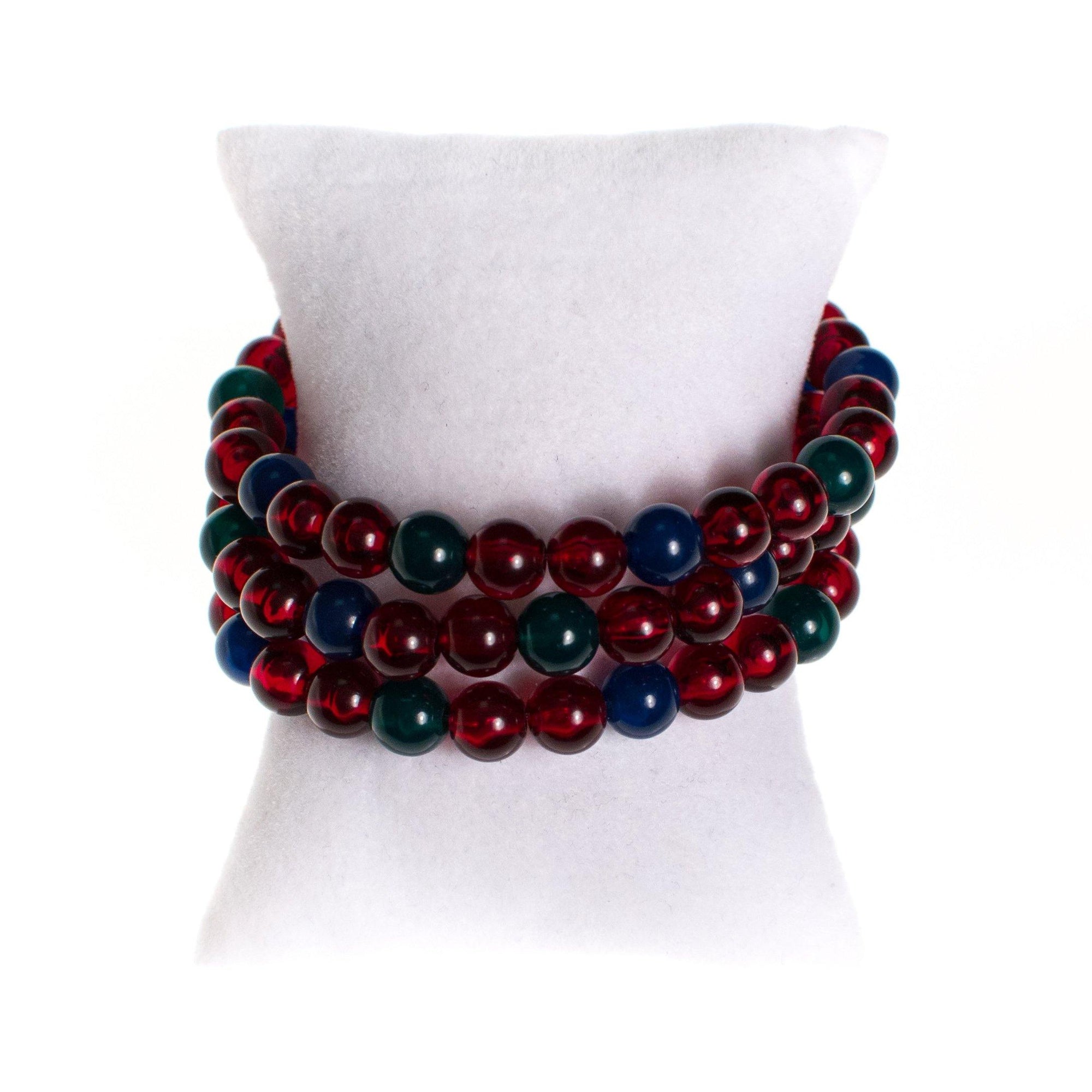 Joan Rivers Emerald Green, Garnet Red, Sapphire Blue Bead Bracelet by Vintage Meet Modern - Vintage Meet Modern Vintage Jewelry - Chicago, Illinois - #oldhollywoodglamour #vintagemeetmodern #designervintage #jewelrybox #antiquejewelry #vintagejewelry