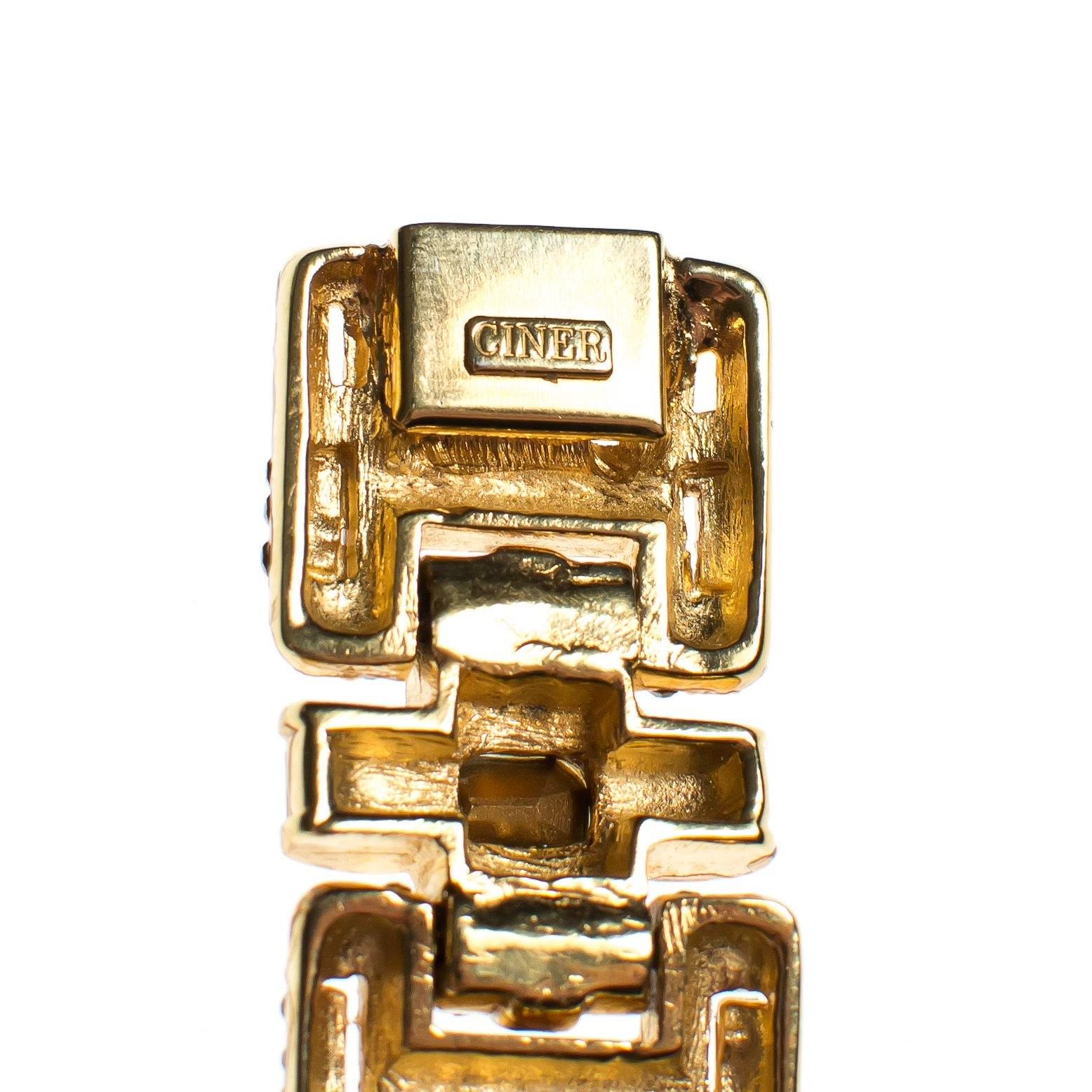 Ciner No Escape Bracelet with Black Diamond, Crystal Velvet, and Colorado Topaz Rhinestones in Gold by Ciner - Vintage Meet Modern Vintage Jewelry - Chicago, Illinois - #oldhollywoodglamour #vintagemeetmodern #designervintage #jewelrybox #antiquejewelry #vintagejewelry