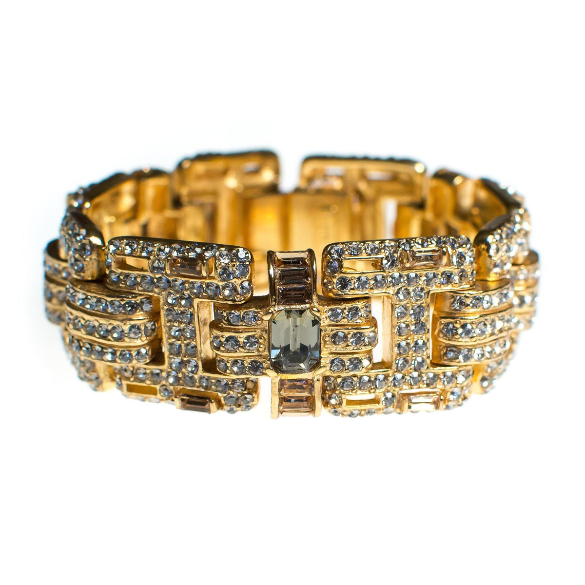 Ciner No Escape Bracelet with Black Diamond, Crystal Velvet, and Colorado Topaz Rhinestones in Gold