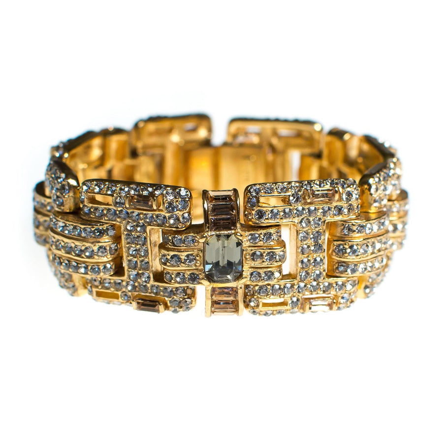 Ciner No Escape Bracelet with Black Diamond, Crystal Velvet, and Colorado Topaz Rhinestones in Gold by Ciner - Vintage Meet Modern Vintage Jewelry - Chicago, Illinois - #oldhollywoodglamour #vintagemeetmodern #designervintage #jewelrybox #antiquejewelry #vintagejewelry