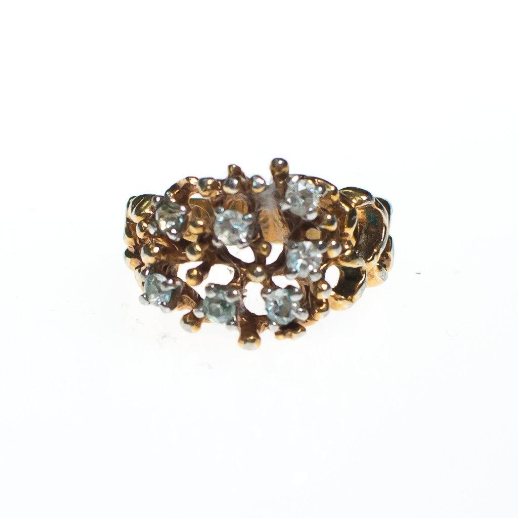 Vintage Brutalist Modern Gold Ring with Crystals