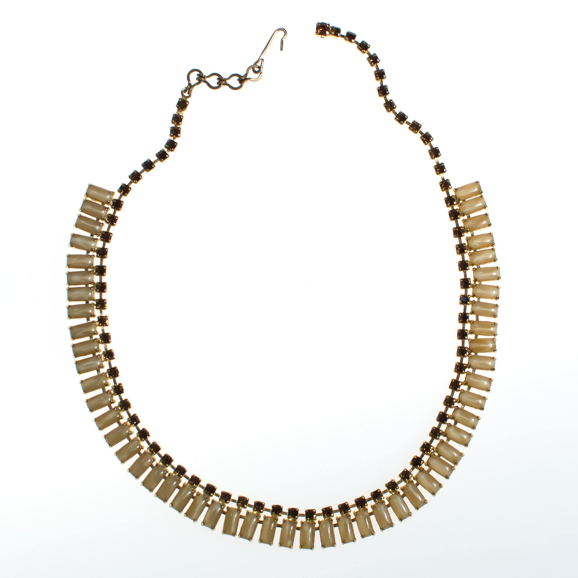 Vintage Champagne and Amber Cognac Topaz Rhinestone Necklace by Vintage Meet Modern - Vintage Meet Modern Vintage Jewelry - Chicago, Illinois - #oldhollywoodglamour #vintagemeetmodern #designervintage #jewelrybox #antiquejewelry #vintagejewelry