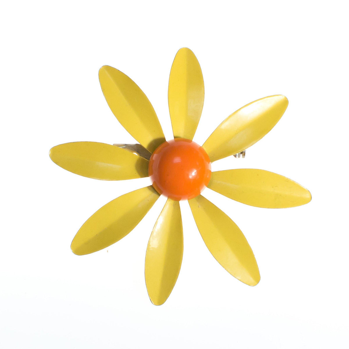 Vintage Retro Mod Flower Power Yellow and Orange Enamel Brooch