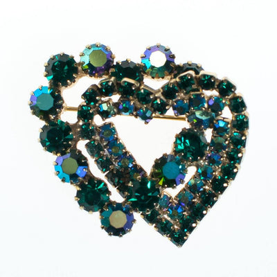 Vintage Emerald Green Aurora Borealis Double Heart Brooch by Vintage Meet Modern - Vintage Meet Modern Vintage Jewelry - Chicago, Illinois - #oldhollywoodglamour #vintagemeetmodern #designervintage #jewelrybox #antiquejewelry #vintagejewelry