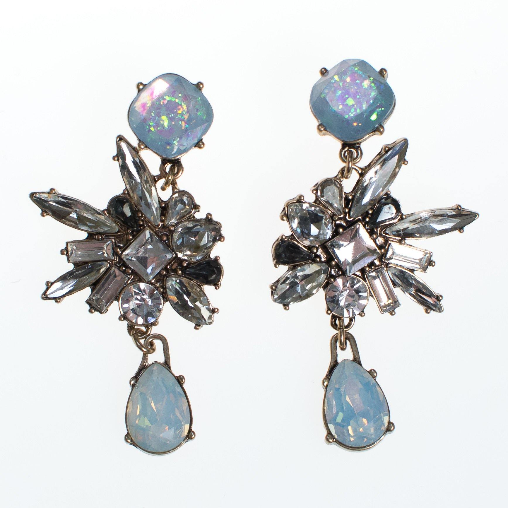 Rhinestone Chandelier Earrings with Opaline and Aurora Borealis Crystals by Vintage Meet Modern - Vintage Meet Modern Vintage Jewelry - Chicago, Illinois - #oldhollywoodglamour #vintagemeetmodern #designervintage #jewelrybox #antiquejewelry #vintagejewelry