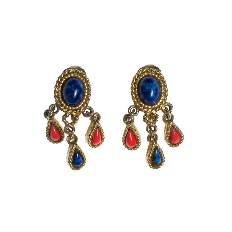 Capri Lapis and Coral Earring and  Brooch Set by Capri - Vintage Meet Modern Vintage Jewelry - Chicago, Illinois - #oldhollywoodglamour #vintagemeetmodern #designervintage #jewelrybox #antiquejewelry #vintagejewelry