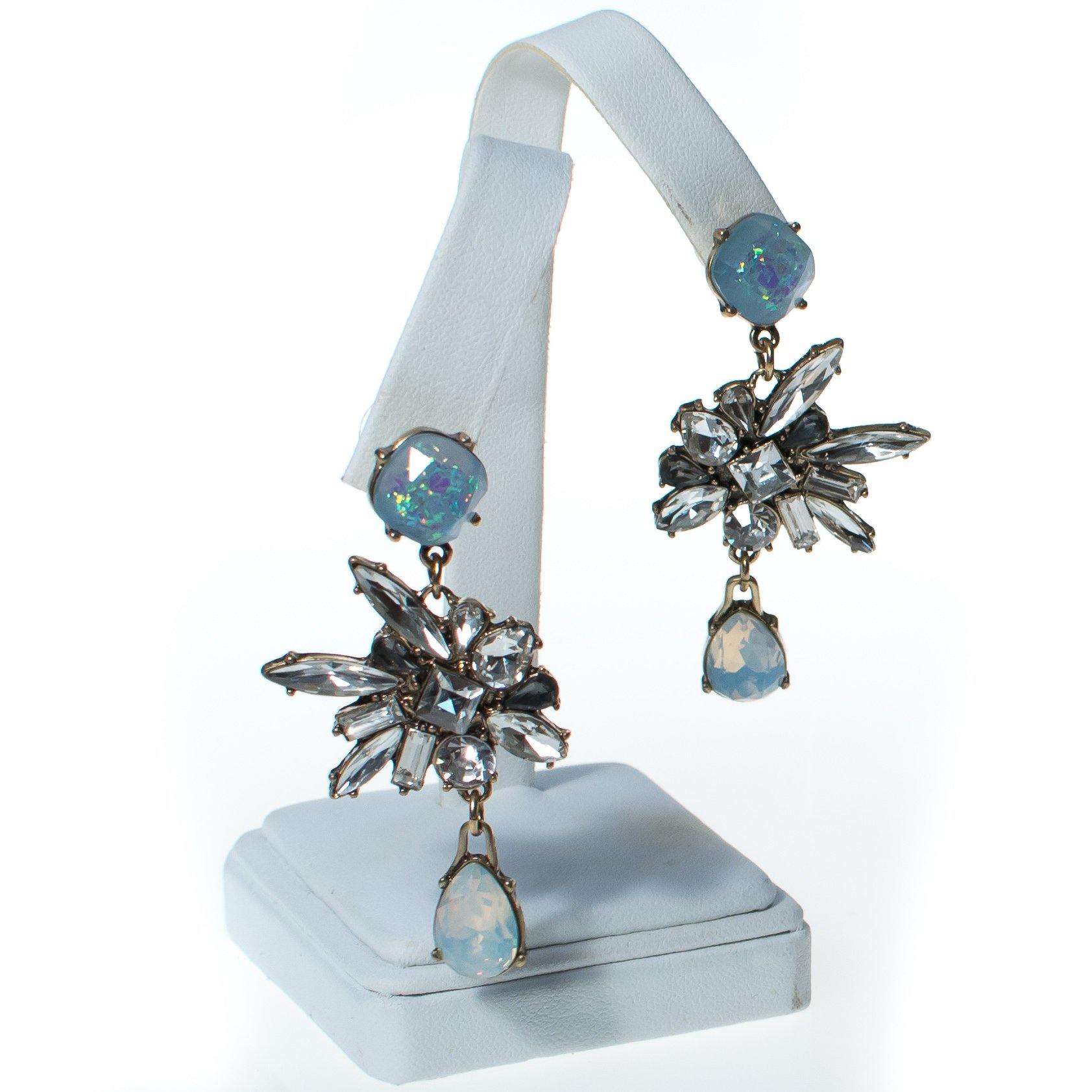 Rhinestone Chandelier Earrings with Opaline and Aurora Borealis Crystals by Vintage Meet Modern - Vintage Meet Modern Vintage Jewelry - Chicago, Illinois - #oldhollywoodglamour #vintagemeetmodern #designervintage #jewelrybox #antiquejewelry #vintagejewelry