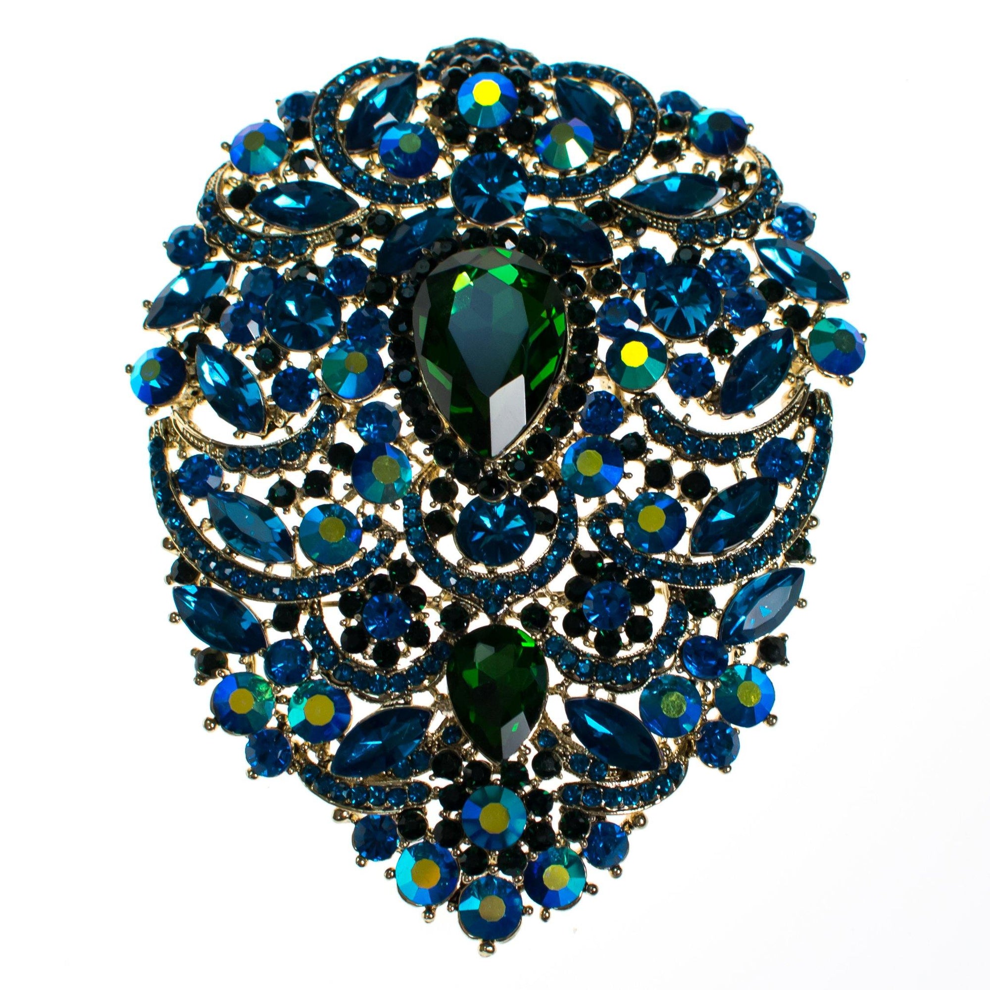 Massive Blue and Emerald Green Rhinestone Brooch by Vintage Meet Modern - Vintage Meet Modern Vintage Jewelry - Chicago, Illinois - #oldhollywoodglamour #vintagemeetmodern #designervintage #jewelrybox #antiquejewelry #vintagejewelry