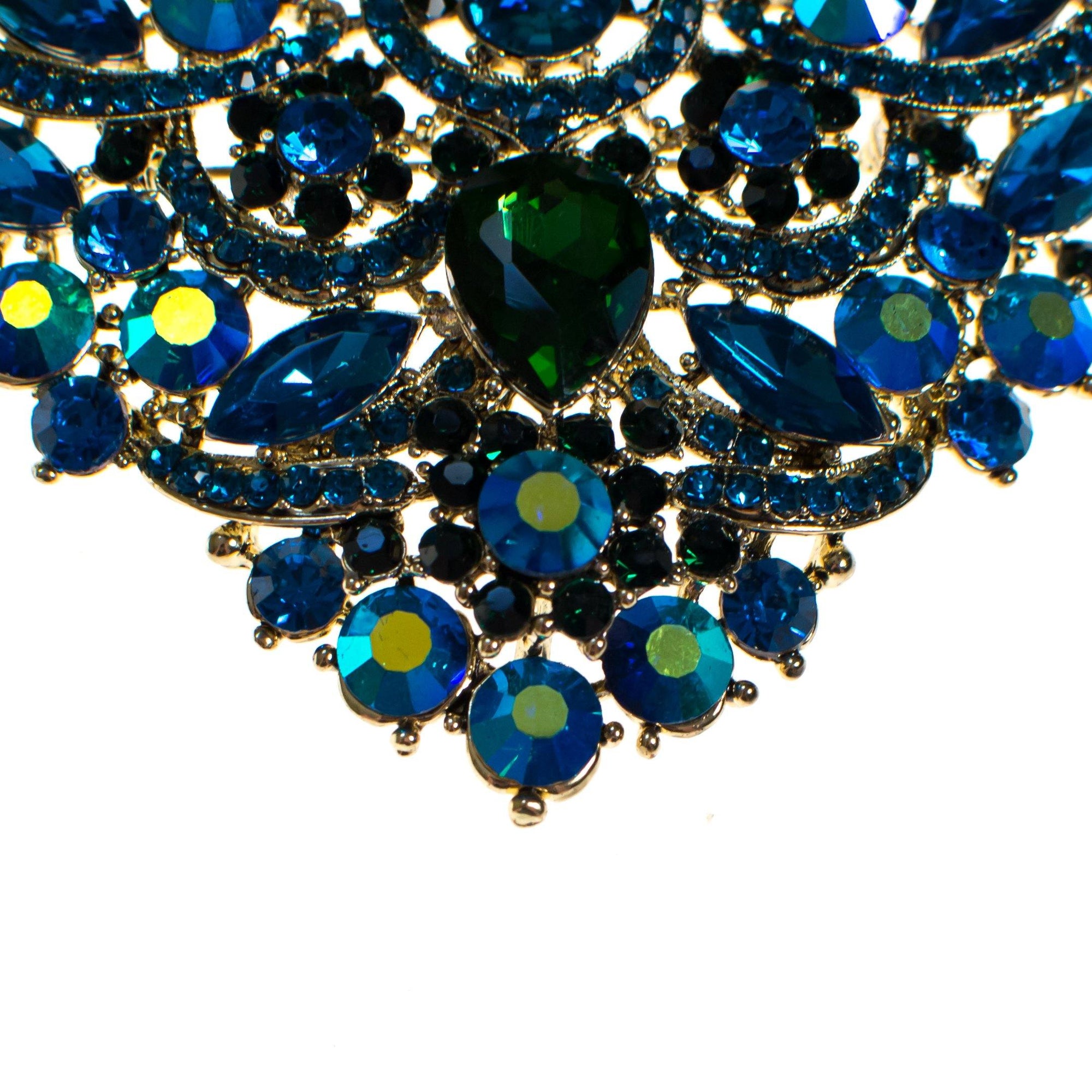 Massive Blue and Emerald Green Rhinestone Brooch by Vintage Meet Modern - Vintage Meet Modern Vintage Jewelry - Chicago, Illinois - #oldhollywoodglamour #vintagemeetmodern #designervintage #jewelrybox #antiquejewelry #vintagejewelry