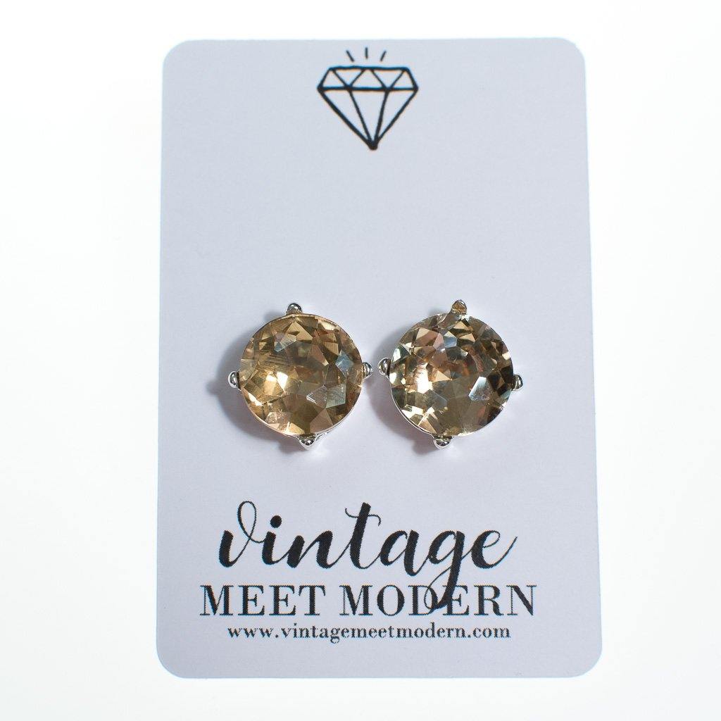 Champagne Crystal Candy Stud Earrings by Vintage Meet Modern - Vintage Meet Modern Vintage Jewelry - Chicago, Illinois - #oldhollywoodglamour #vintagemeetmodern #designervintage #jewelrybox #antiquejewelry #vintagejewelry