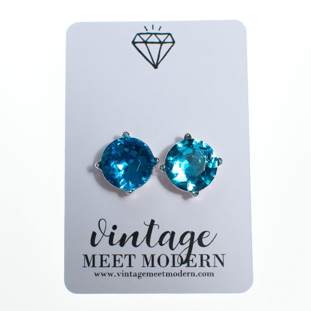 Aqua Crystal Stud Earrings by Vintage Meet Modern - Vintage Meet Modern Vintage Jewelry - Chicago, Illinois - #oldhollywoodglamour #vintagemeetmodern #designervintage #jewelrybox #antiquejewelry #vintagejewelry