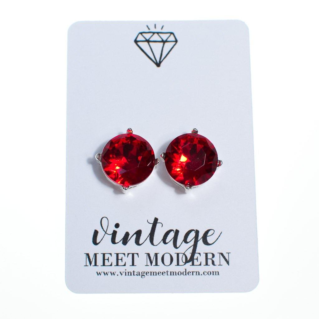 Red Crystal Candy Stud Earrings by Vintage Meet Modern - Vintage Meet Modern Vintage Jewelry - Chicago, Illinois - #oldhollywoodglamour #vintagemeetmodern #designervintage #jewelrybox #antiquejewelry #vintagejewelry