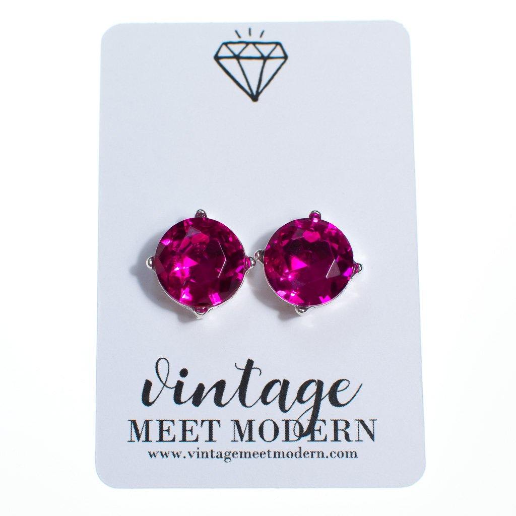 Hot Pink Magenta Crystal Stud Earrings by Vintage Meet Modern - Vintage Meet Modern Vintage Jewelry - Chicago, Illinois - #oldhollywoodglamour #vintagemeetmodern #designervintage #jewelrybox #antiquejewelry #vintagejewelry