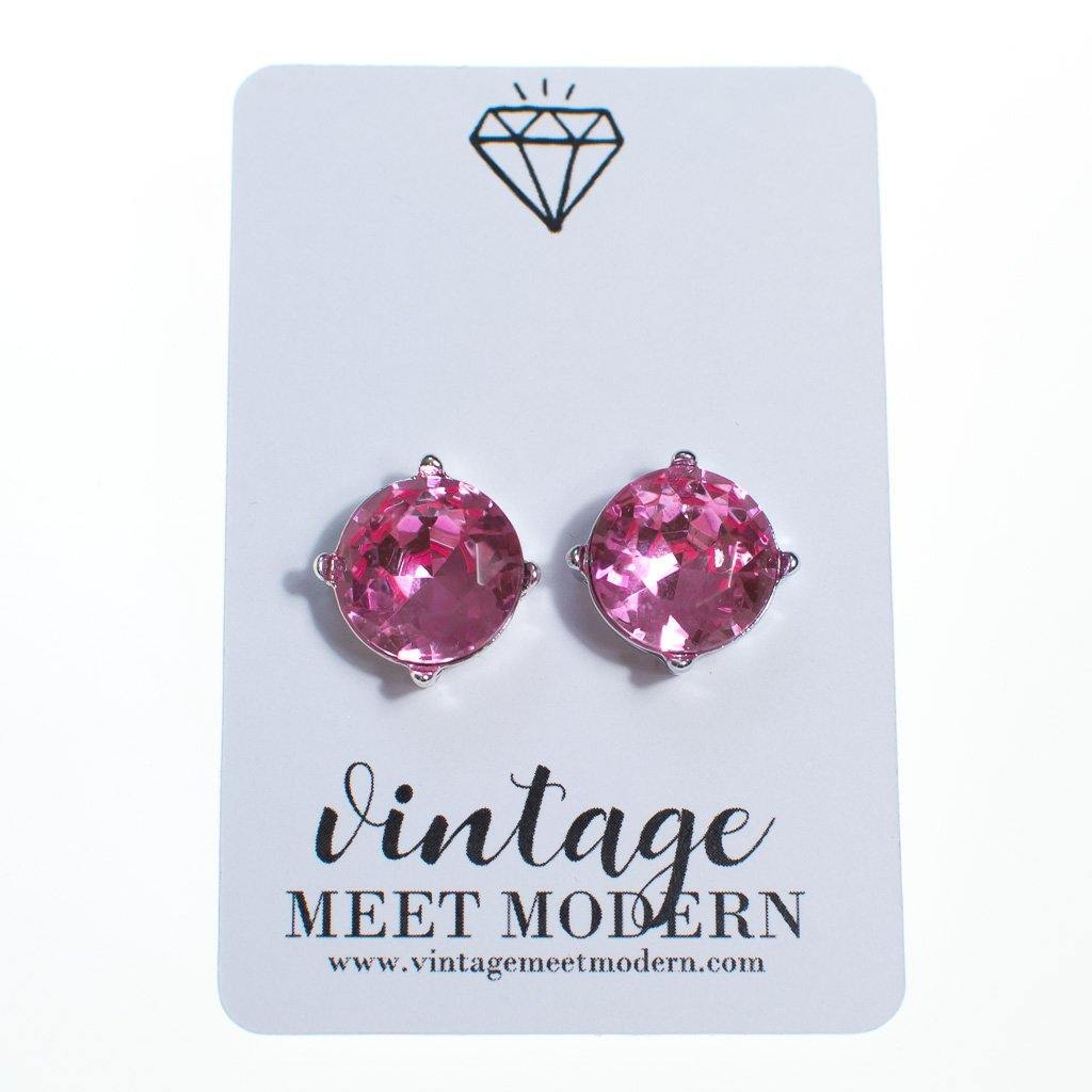 Pink Crystal Stud Earrings by Vintage Meet Modern - Vintage Meet Modern Vintage Jewelry - Chicago, Illinois - #oldhollywoodglamour #vintagemeetmodern #designervintage #jewelrybox #antiquejewelry #vintagejewelry