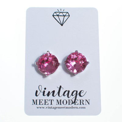Pink Crystal Stud Earrings by Vintage Meet Modern - Vintage Meet Modern Vintage Jewelry - Chicago, Illinois - #oldhollywoodglamour #vintagemeetmodern #designervintage #jewelrybox #antiquejewelry #vintagejewelry