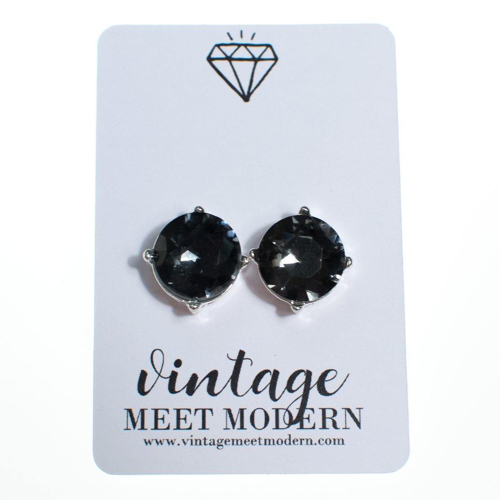 Black Diamond Crystal Stud Earrings by Vintage Meet Modern - Vintage Meet Modern Vintage Jewelry - Chicago, Illinois - #oldhollywoodglamour #vintagemeetmodern #designervintage #jewelrybox #antiquejewelry #vintagejewelry