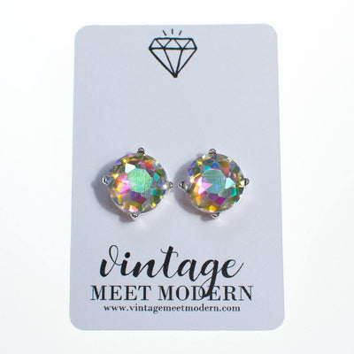 Aurora Borealis Crystal Stud Earrings by Vintage Meet Modern - Vintage Meet Modern Vintage Jewelry - Chicago, Illinois - #oldhollywoodglamour #vintagemeetmodern #designervintage #jewelrybox #antiquejewelry #vintagejewelry
