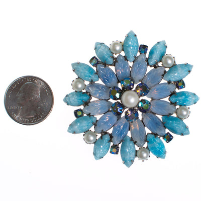 Blue Rhinestone and Pressed Glass Brooch by 1950S - Vintage Meet Modern Vintage Jewelry - Chicago, Illinois - #oldhollywoodglamour #vintagemeetmodern #designervintage #jewelrybox #antiquejewelry #vintagejewelry