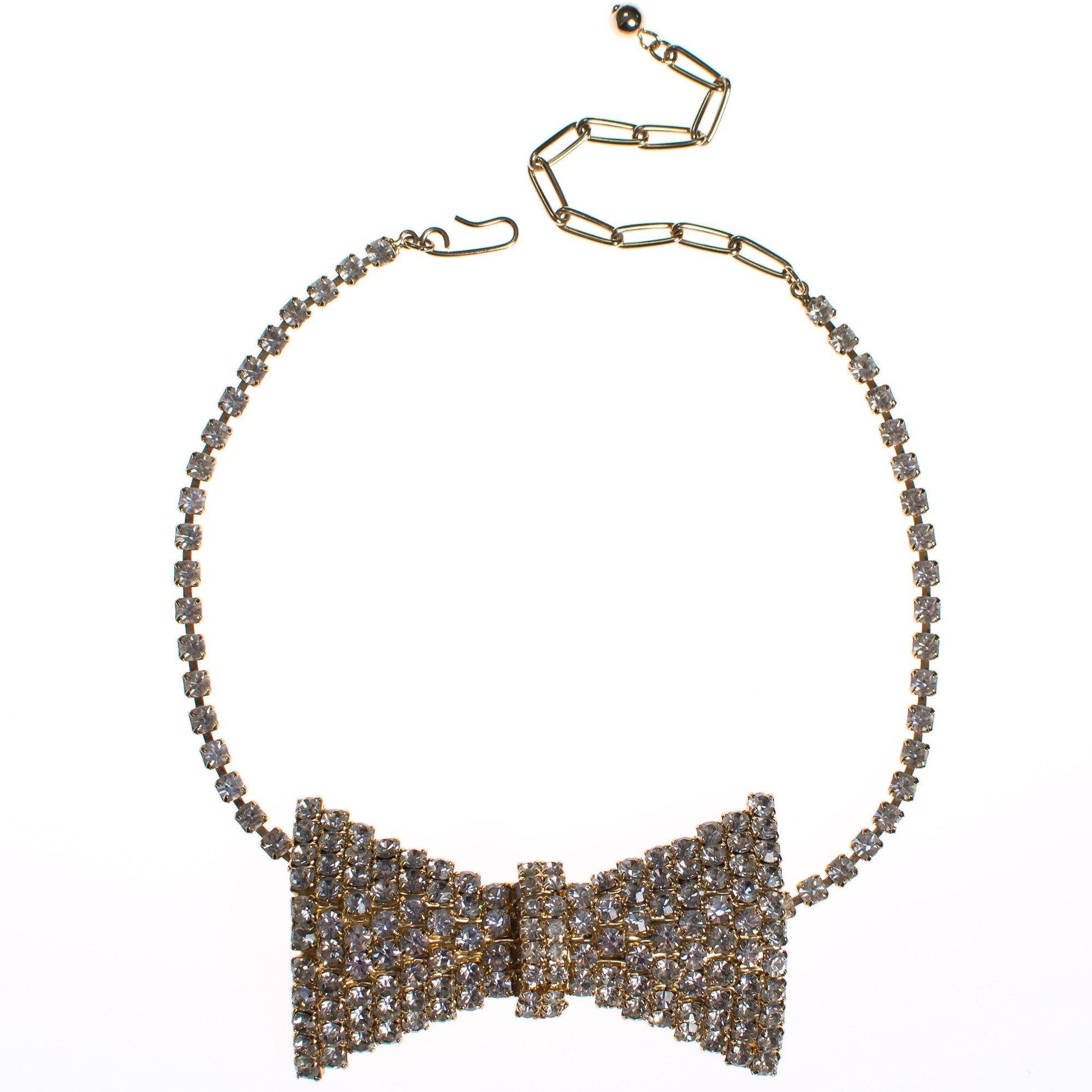 Vintage Rhinestone Bow Necklace by Vintage Meet Modern - Vintage Meet Modern Vintage Jewelry - Chicago, Illinois - #oldhollywoodglamour #vintagemeetmodern #designervintage #jewelrybox #antiquejewelry #vintagejewelry