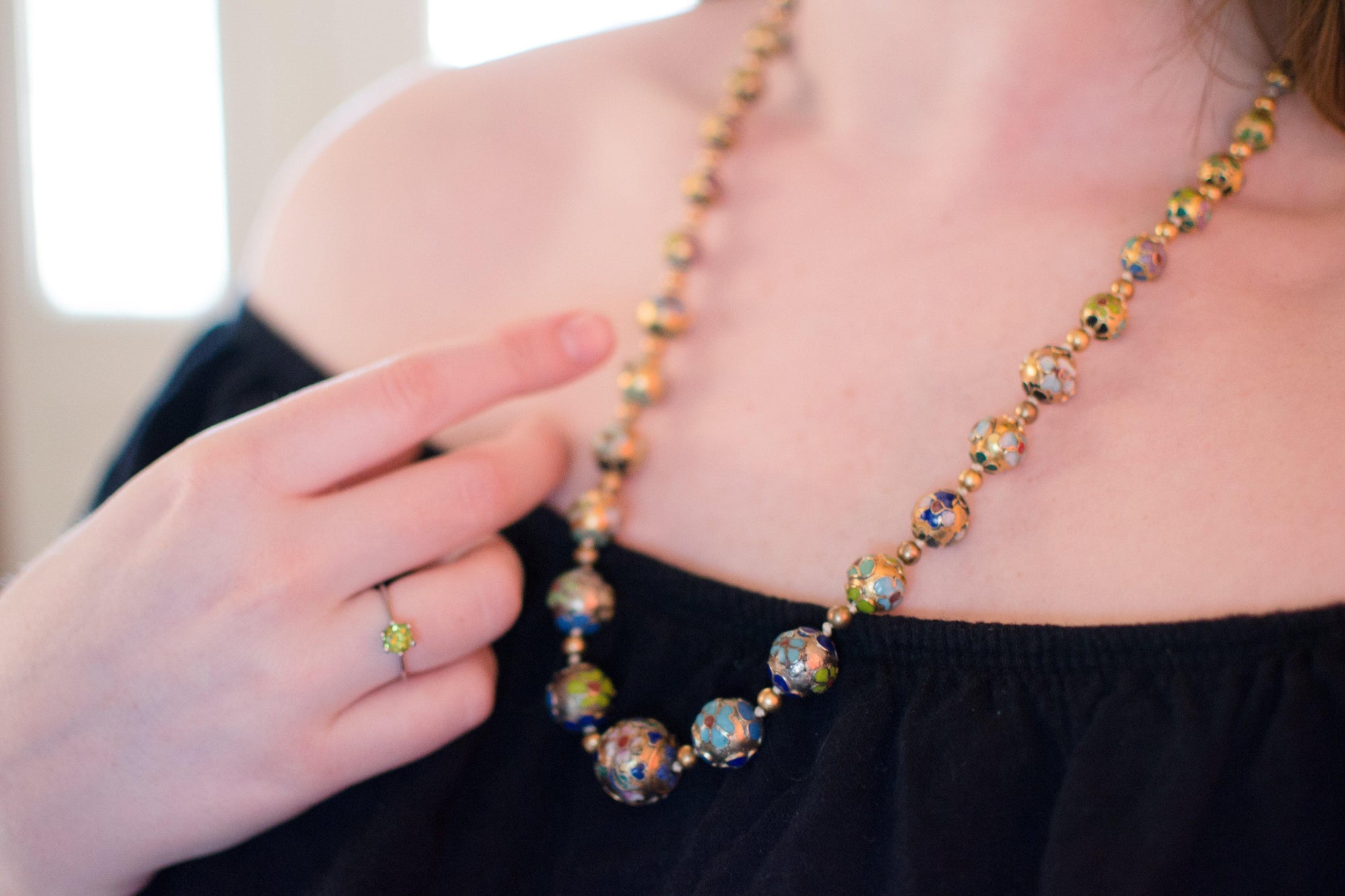 Chinese Export Colorful Cloisonne Bead Necklace by Unsigned Beauty - Vintage Meet Modern Vintage Jewelry - Chicago, Illinois - #oldhollywoodglamour #vintagemeetmodern #designervintage #jewelrybox #antiquejewelry #vintagejewelry