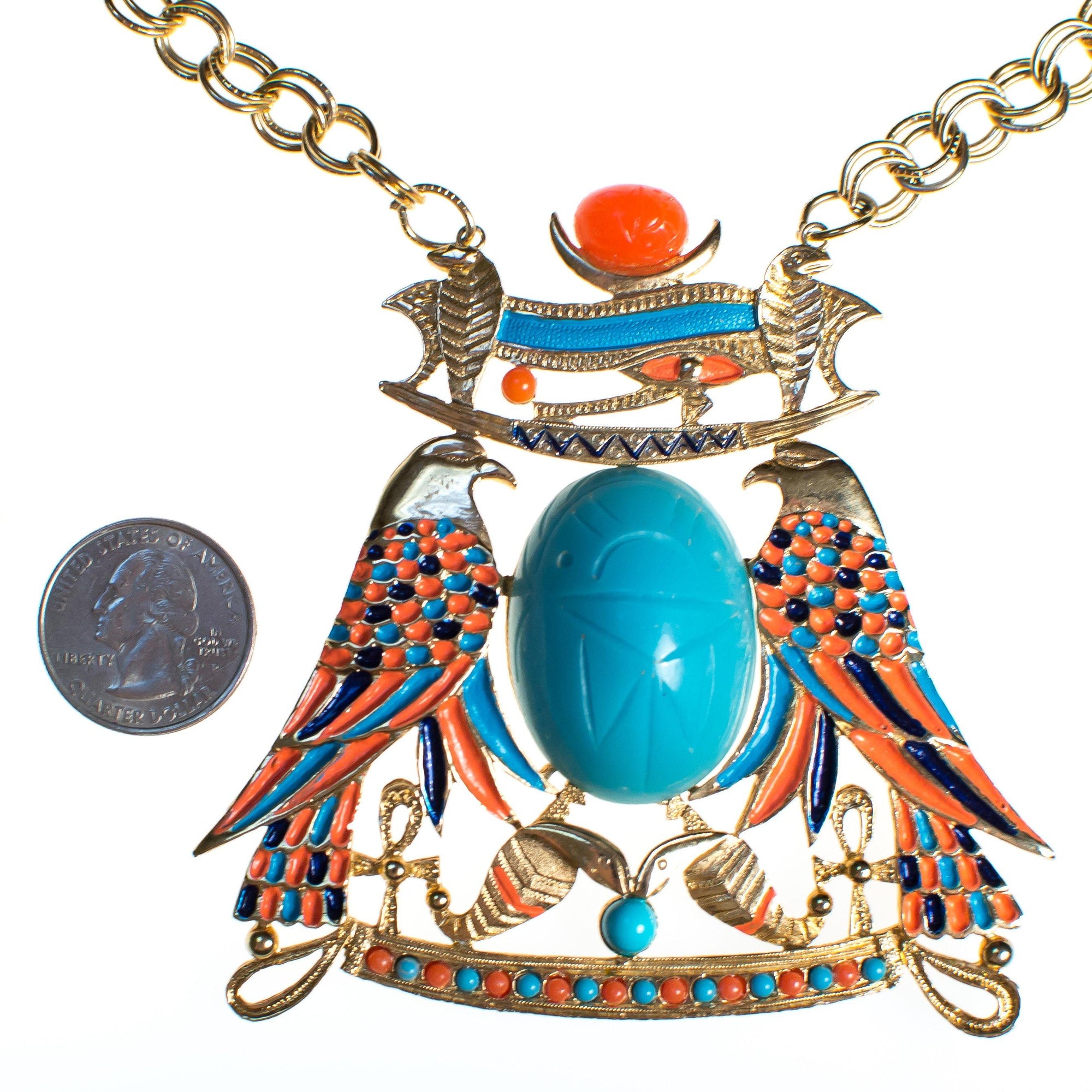 Vintage Accessocraft Turquoise Scarab Necklace by Vintage Meet Modern - Vintage Meet Modern Vintage Jewelry - Chicago, Illinois - #oldhollywoodglamour #vintagemeetmodern #designervintage #jewelrybox #antiquejewelry #vintagejewelry