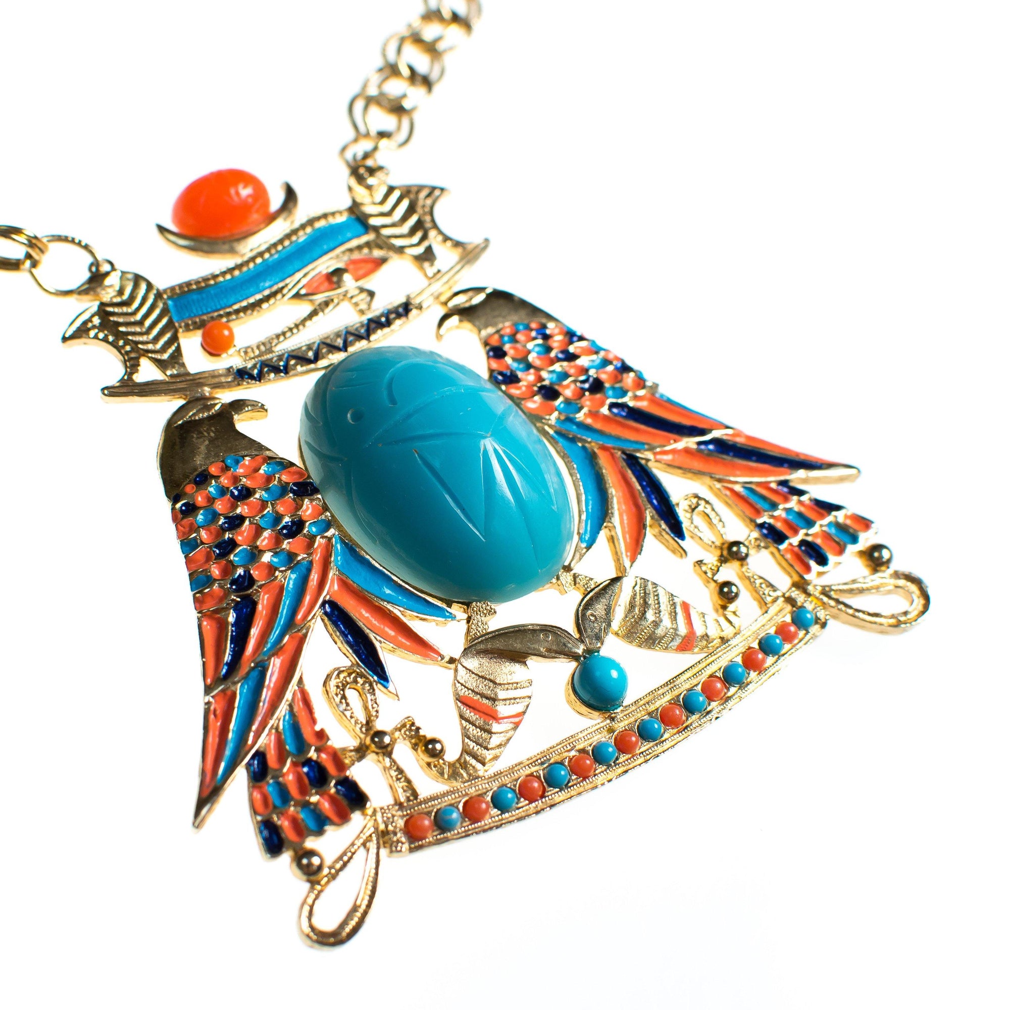 Vintage Accessocraft Turquoise Scarab Necklace by Vintage Meet Modern - Vintage Meet Modern Vintage Jewelry - Chicago, Illinois - #oldhollywoodglamour #vintagemeetmodern #designervintage #jewelrybox #antiquejewelry #vintagejewelry