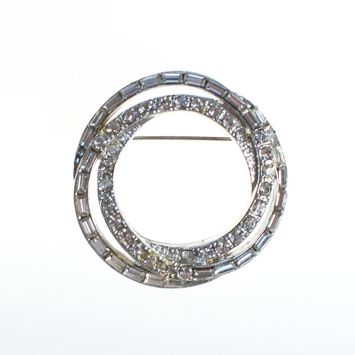 Vintage Art Deco Baguette and Brilliant Cut Circle Brooch