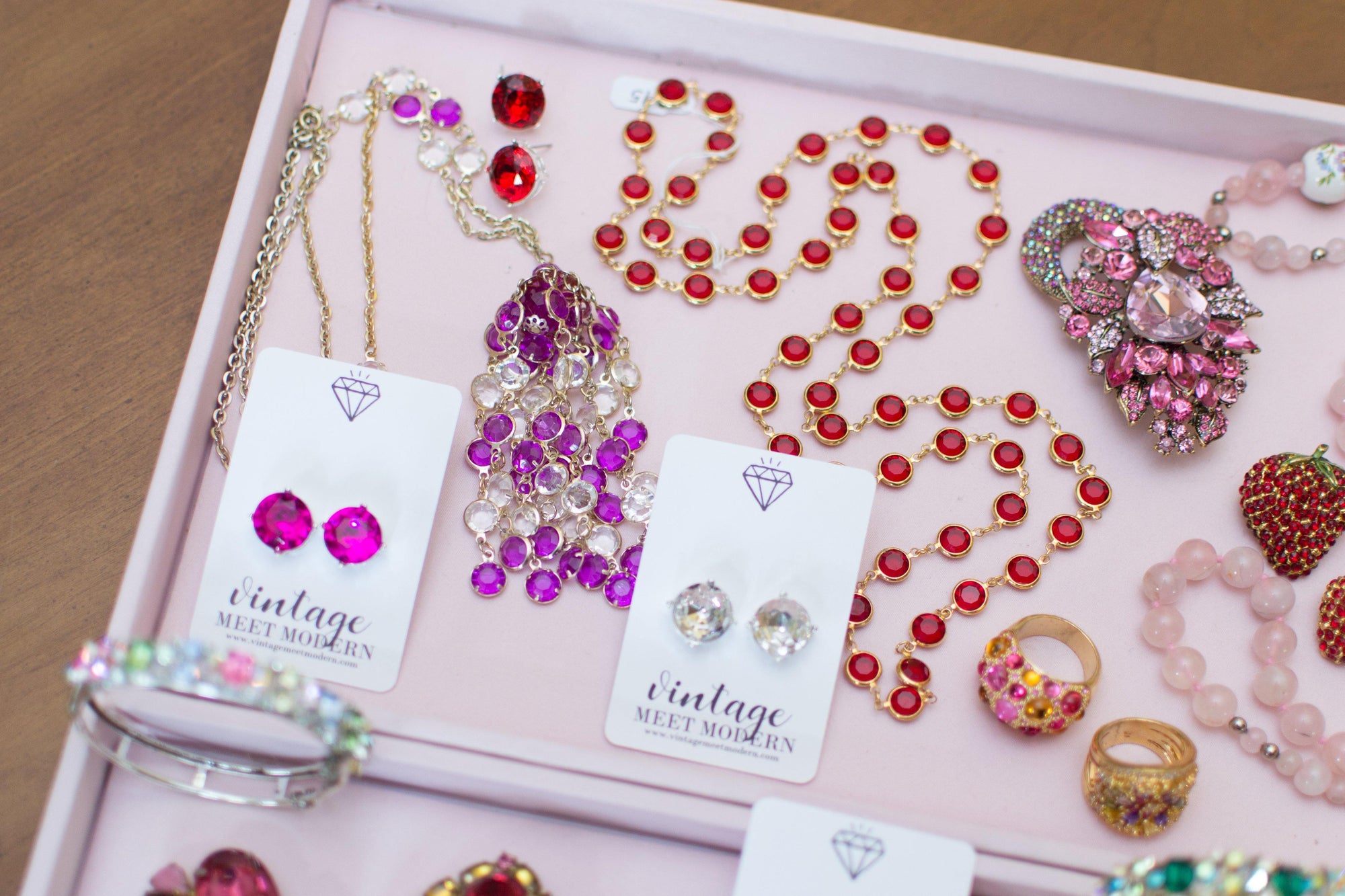 Pink Crystal Stud Earrings by Vintage Meet Modern - Vintage Meet Modern Vintage Jewelry - Chicago, Illinois - #oldhollywoodglamour #vintagemeetmodern #designervintage #jewelrybox #antiquejewelry #vintagejewelry