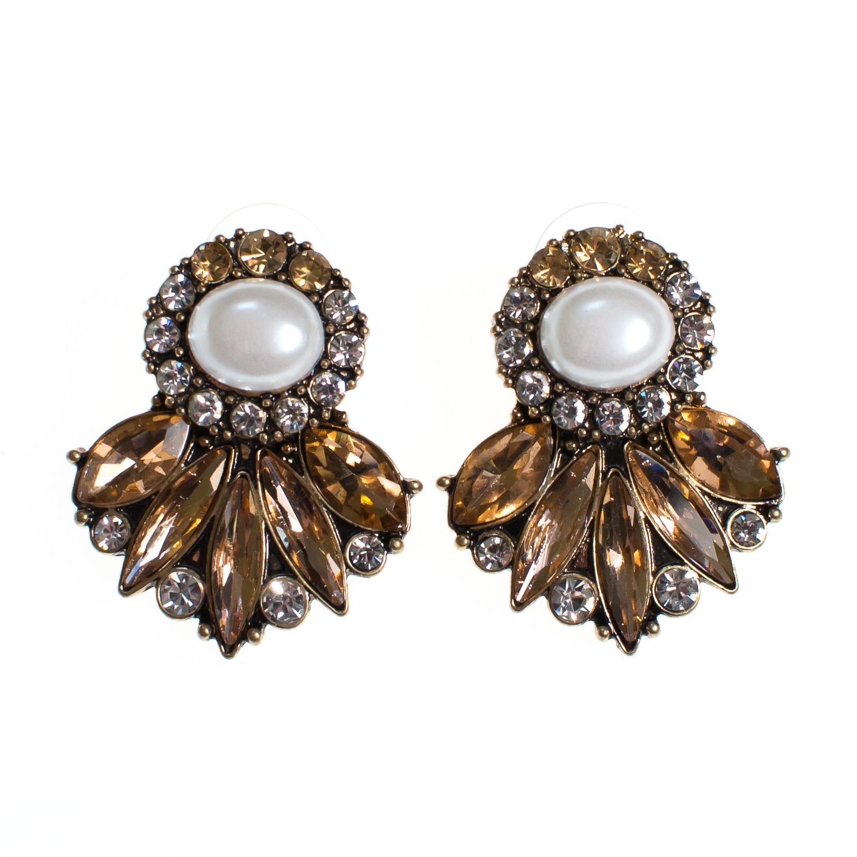 Morganite Topaz Crystal and Pearl Fan Earrings by Vintage Meet Modern - Vintage Meet Modern Vintage Jewelry - Chicago, Illinois - #oldhollywoodglamour #vintagemeetmodern #designervintage #jewelrybox #antiquejewelry #vintagejewelry