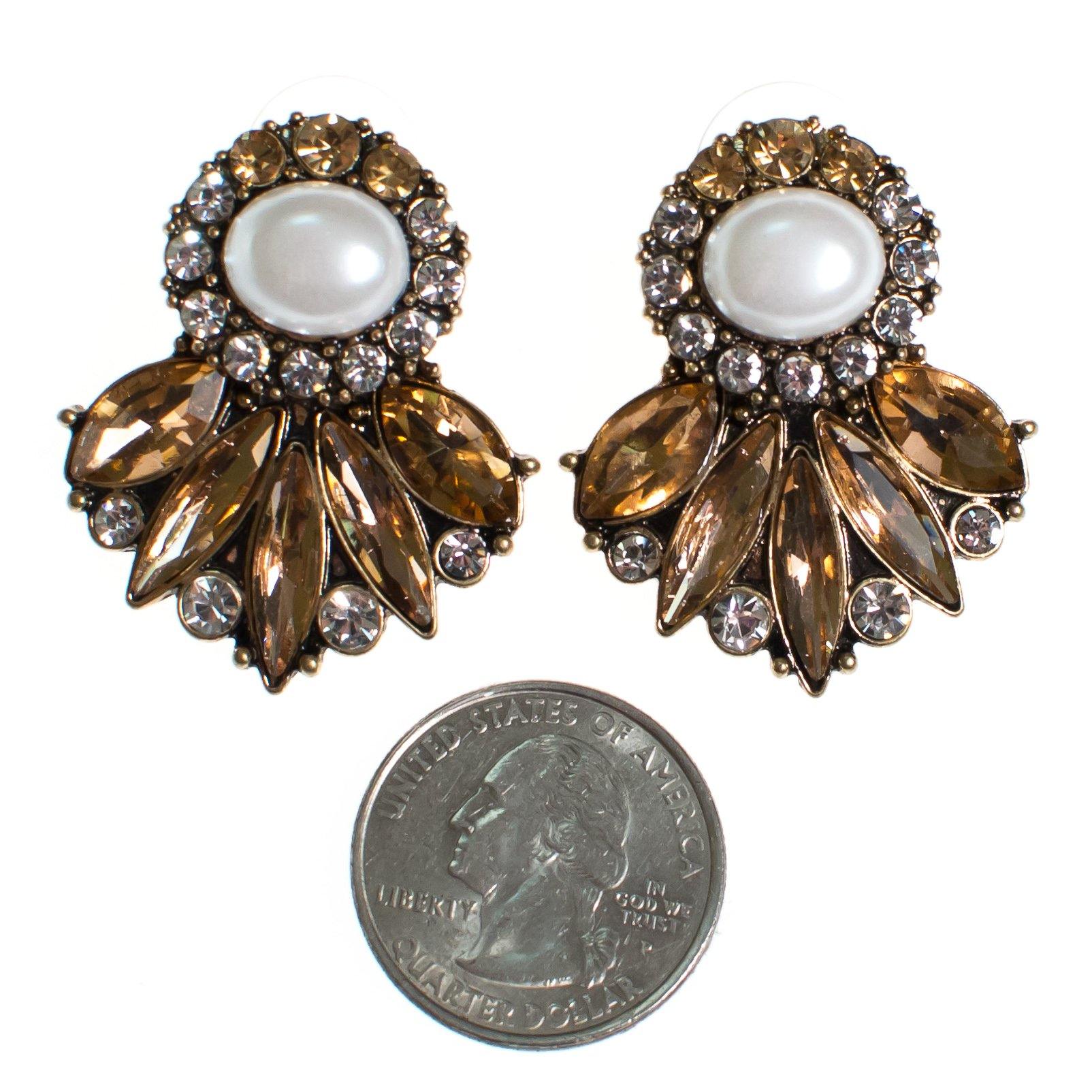 Morganite Topaz Crystal and Pearl Fan Earrings by Vintage Meet Modern - Vintage Meet Modern Vintage Jewelry - Chicago, Illinois - #oldhollywoodglamour #vintagemeetmodern #designervintage #jewelrybox #antiquejewelry #vintagejewelry