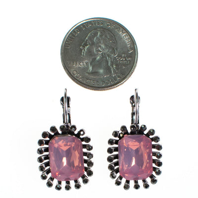 Pink Opaline and Marcasite Crystal Drop Earrings by Vintage Meet Modern - Vintage Meet Modern Vintage Jewelry - Chicago, Illinois - #oldhollywoodglamour #vintagemeetmodern #designervintage #jewelrybox #antiquejewelry #vintagejewelry