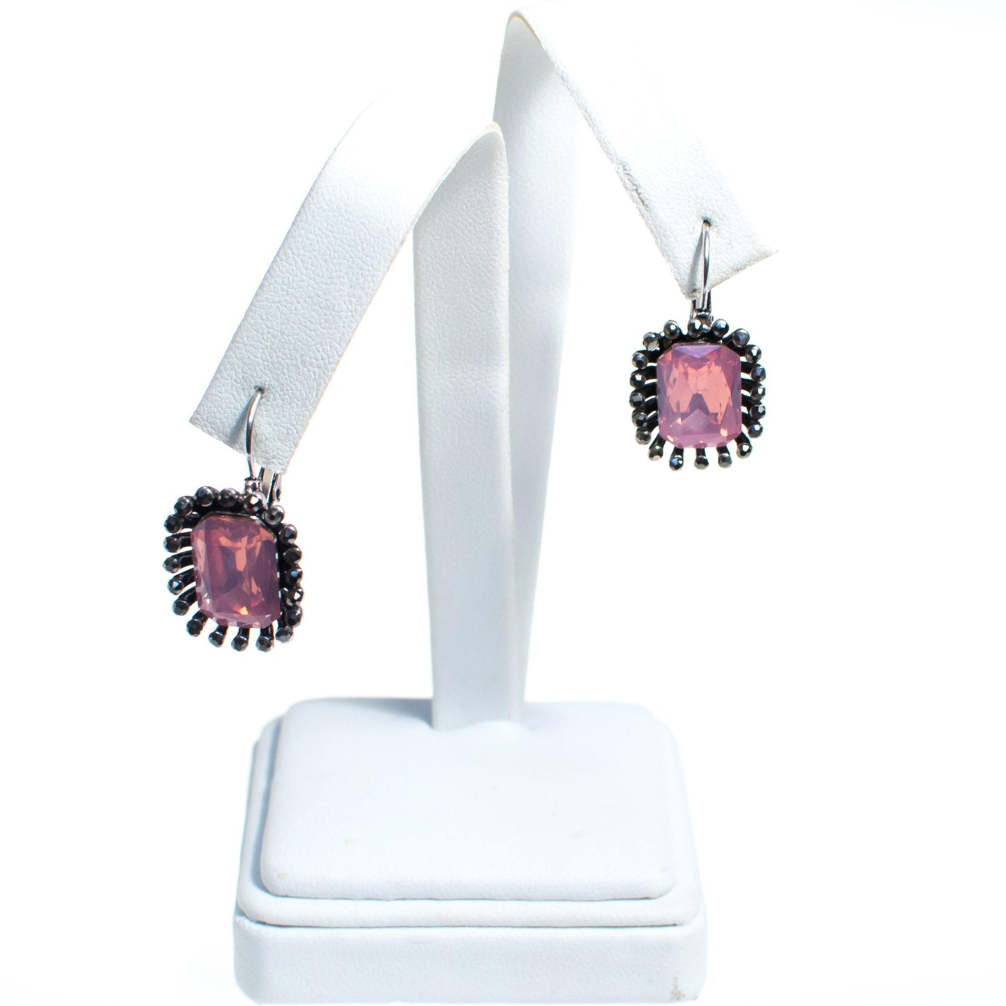 Pink Opaline and Marcasite Crystal Drop Earrings by Vintage Meet Modern - Vintage Meet Modern Vintage Jewelry - Chicago, Illinois - #oldhollywoodglamour #vintagemeetmodern #designervintage #jewelrybox #antiquejewelry #vintagejewelry