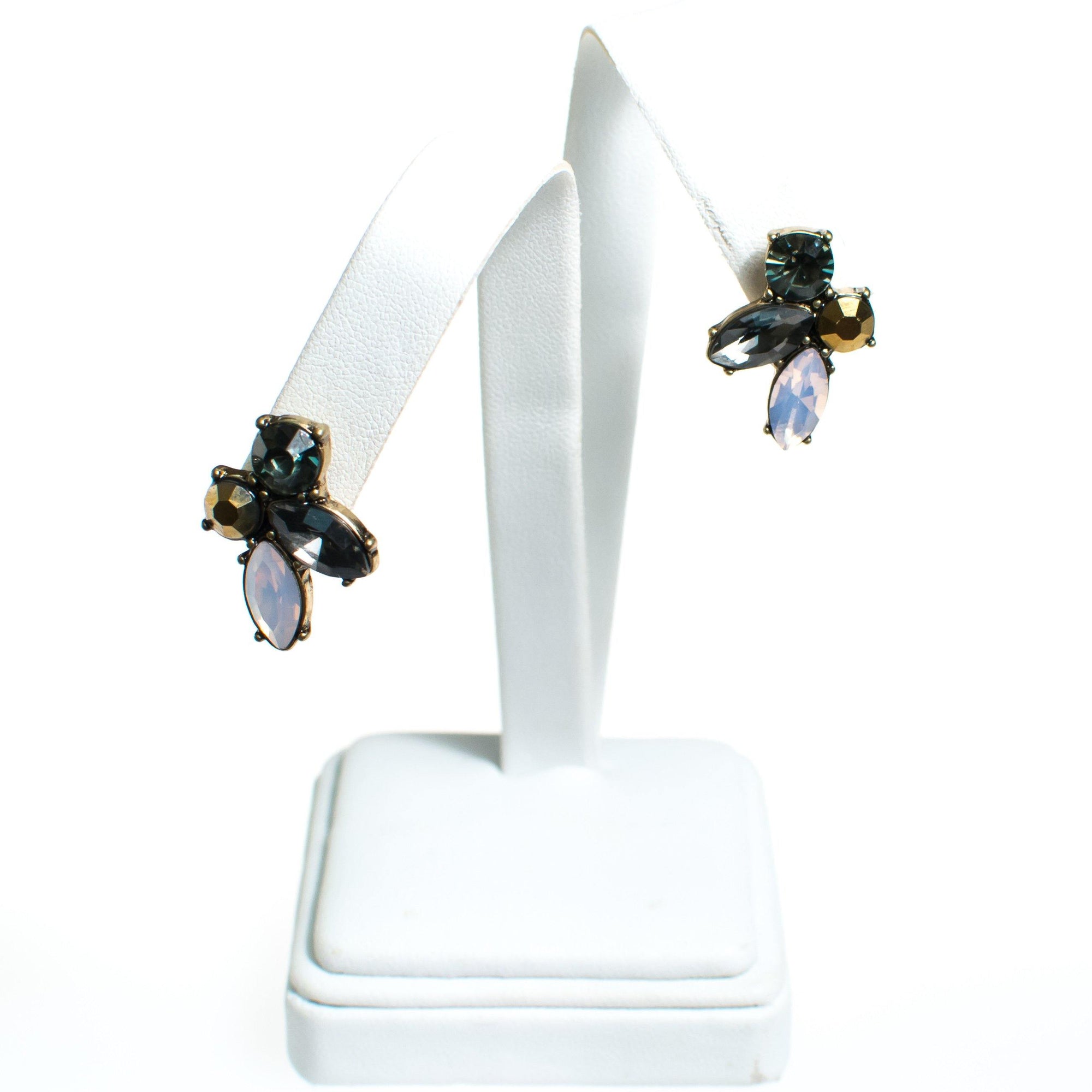 Gray, Gold, Pink, and Smoke Rhinestone Statement Earrings by Vintage Meet Modern - Vintage Meet Modern Vintage Jewelry - Chicago, Illinois - #oldhollywoodglamour #vintagemeetmodern #designervintage #jewelrybox #antiquejewelry #vintagejewelry