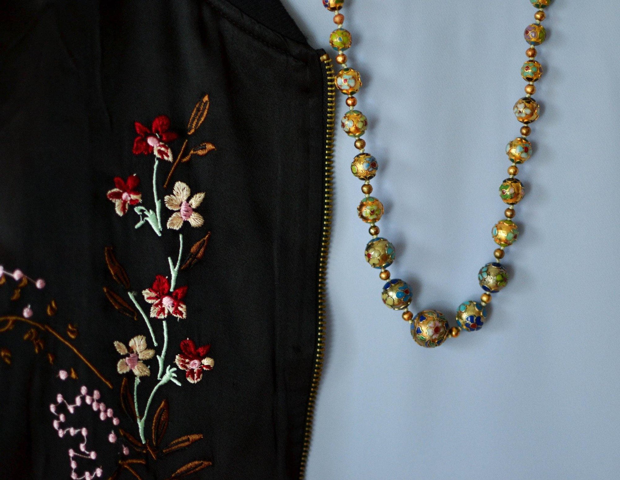 Chinese Export Colorful Cloisonne Bead Necklace by Unsigned Beauty - Vintage Meet Modern Vintage Jewelry - Chicago, Illinois - #oldhollywoodglamour #vintagemeetmodern #designervintage #jewelrybox #antiquejewelry #vintagejewelry