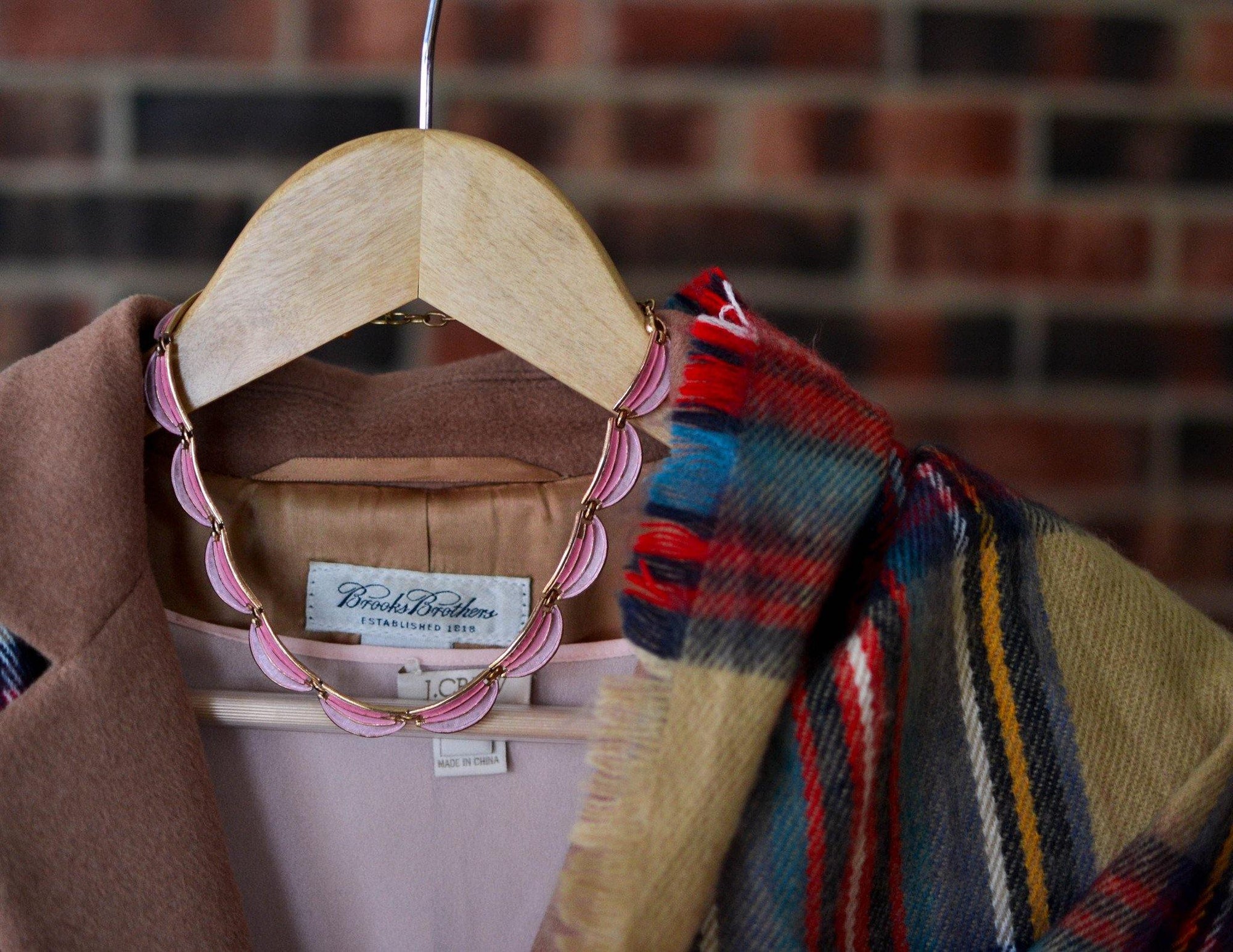 Pink Scalloped Link Necklace by Karu by Karu - Vintage Meet Modern Vintage Jewelry - Chicago, Illinois - #oldhollywoodglamour #vintagemeetmodern #designervintage #jewelrybox #antiquejewelry #vintagejewelry