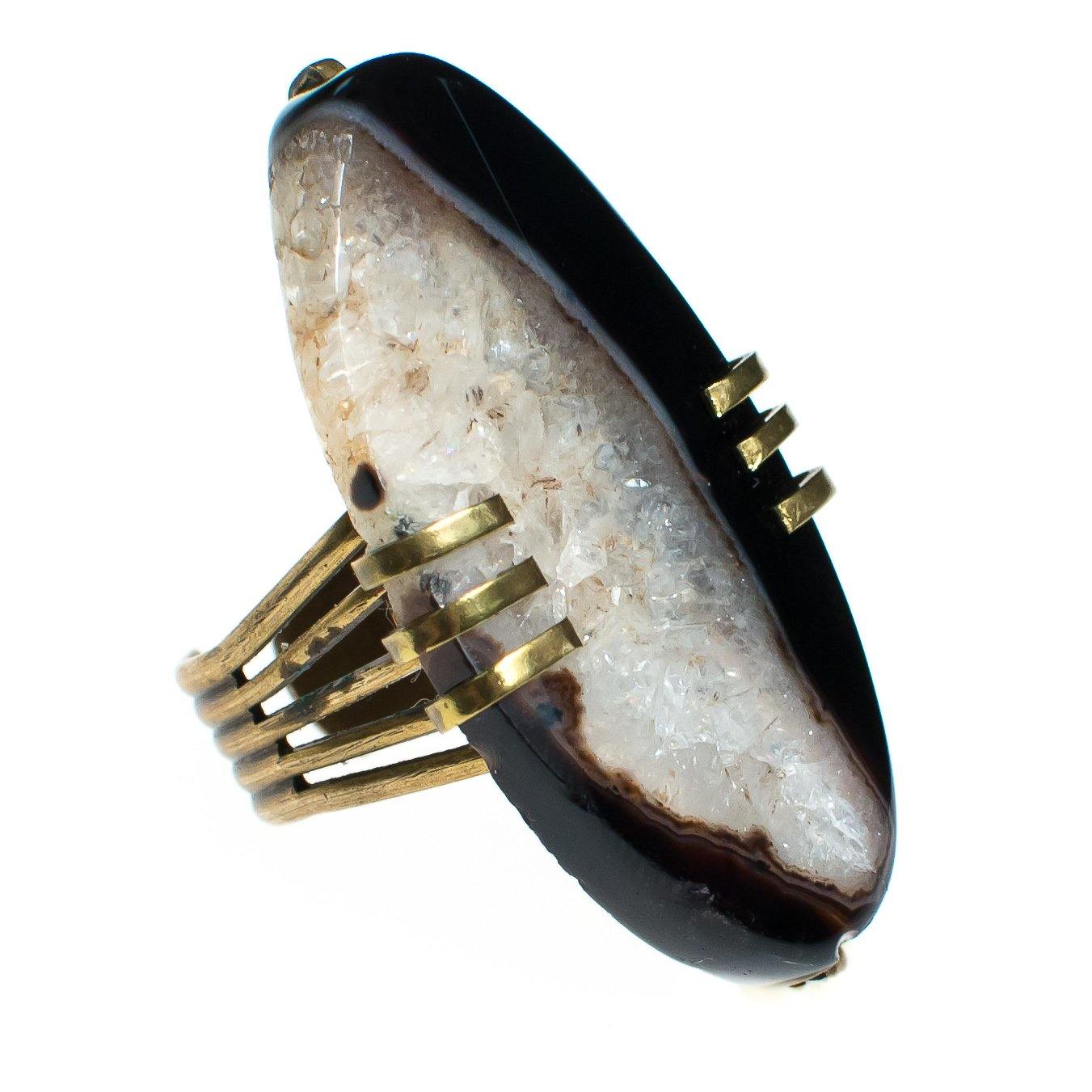 Jan Michael Black and White Agate Statement Ring by Jan Michaels - Vintage Meet Modern Vintage Jewelry - Chicago, Illinois - #oldhollywoodglamour #vintagemeetmodern #designervintage #jewelrybox #antiquejewelry #vintagejewelry
