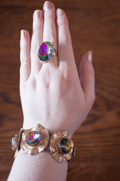 Judy Lee Heliotrope Rainbow Rhinestone Bracelet set in Gold Tone by Judy Lee - Vintage Meet Modern Vintage Jewelry - Chicago, Illinois - #oldhollywoodglamour #vintagemeetmodern #designervintage #jewelrybox #antiquejewelry #vintagejewelry