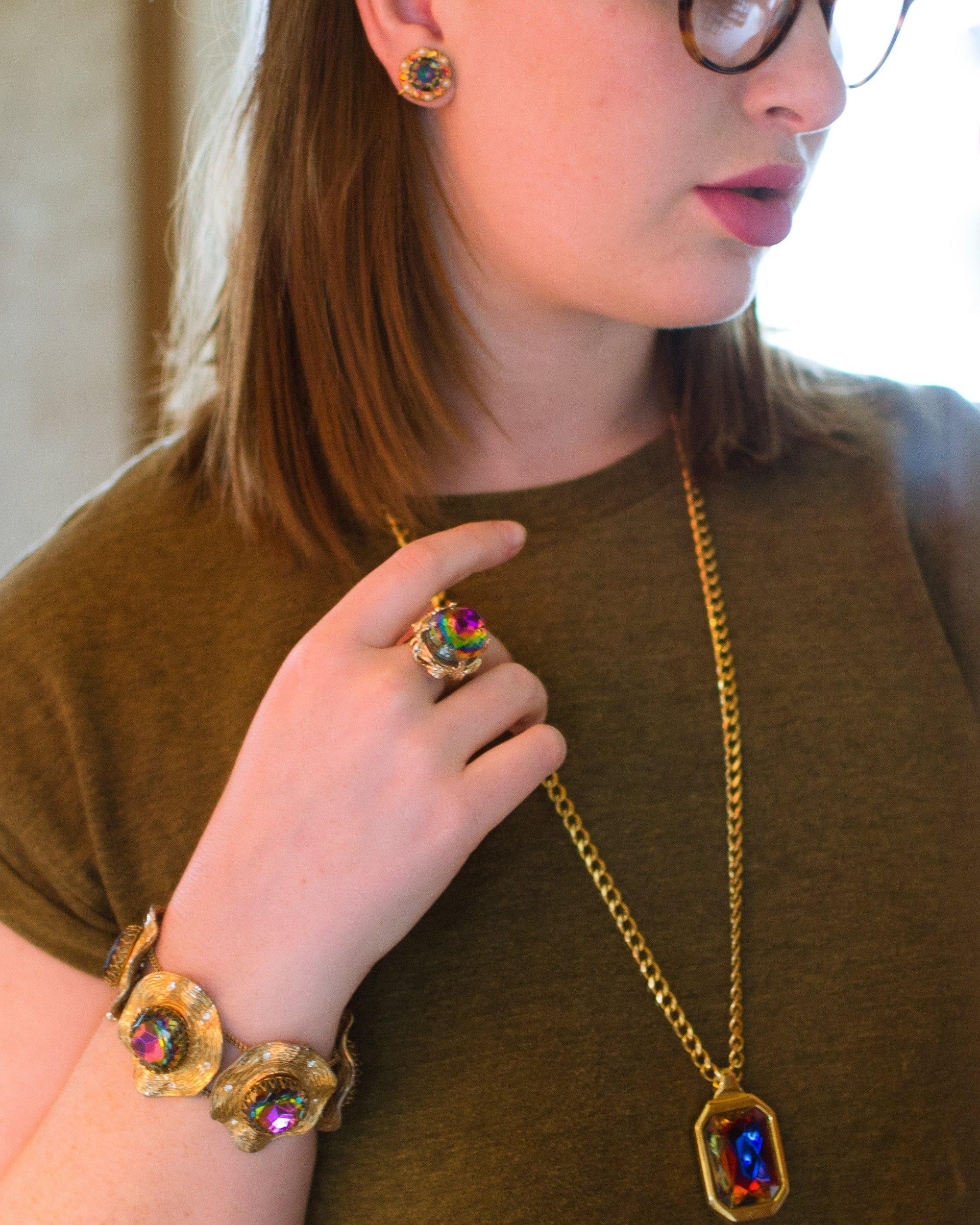 Vintage Kenneth Jay Lane Heliotrope Watermelon Rhinestone Pendant Necklace by Kenneth Jay Lane - Vintage Meet Modern Vintage Jewelry - Chicago, Illinois - #oldhollywoodglamour #vintagemeetmodern #designervintage #jewelrybox #antiquejewelry #vintagejewelry