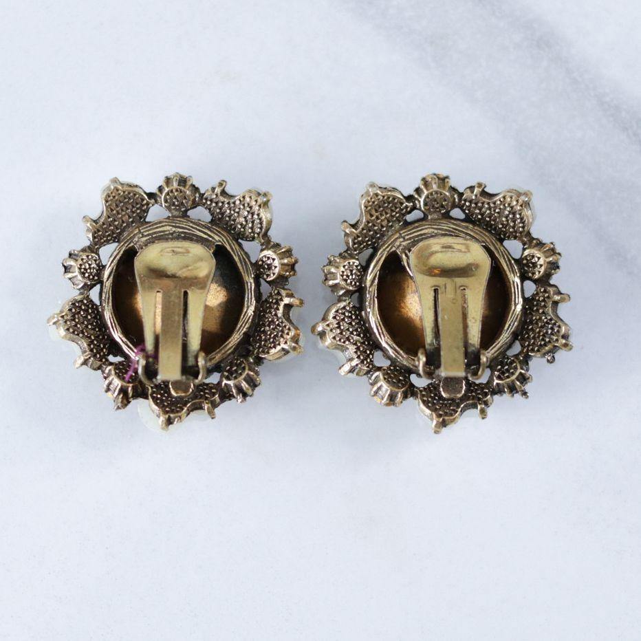Vintage Florenza Amber Smokey Crystal with Faux Pearl Statement Earrings by Florenza - Vintage Meet Modern Vintage Jewelry - Chicago, Illinois - #oldhollywoodglamour #vintagemeetmodern #designervintage #jewelrybox #antiquejewelry #vintagejewelry