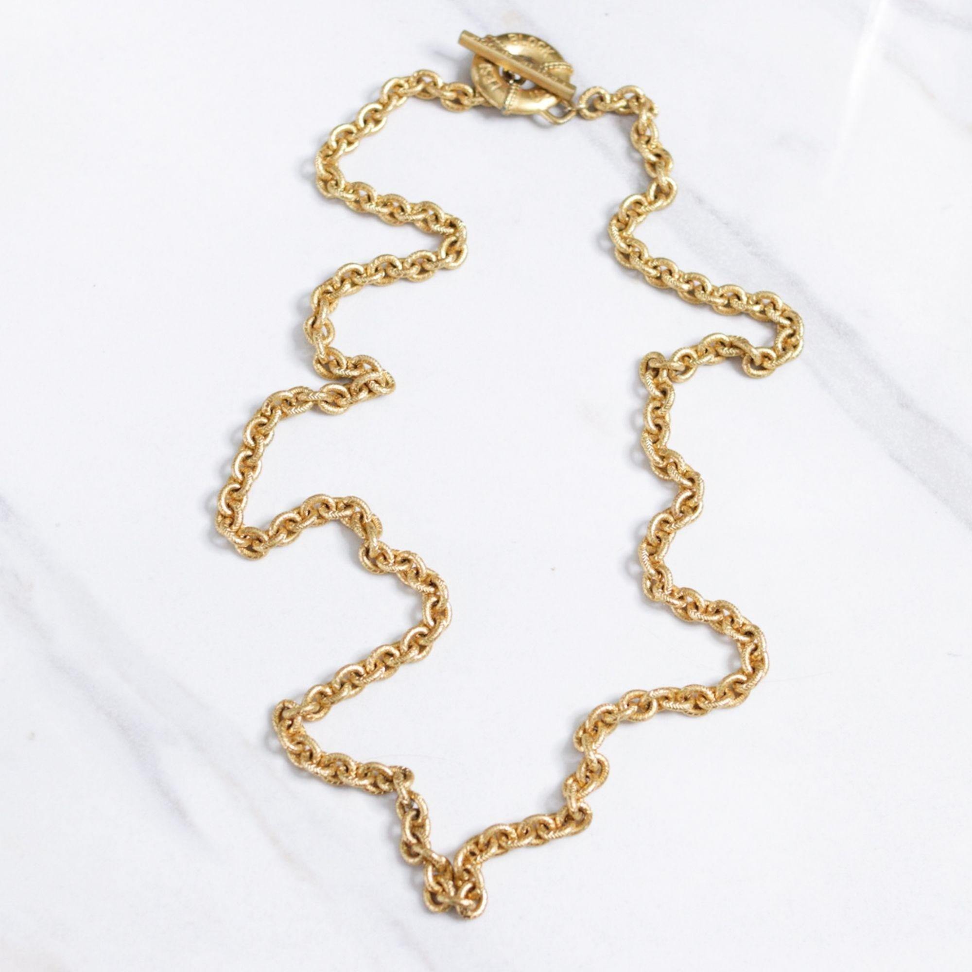 Vintage Leslie Block Long Gold Chain Necklace with Toggle Clasp by Leslie Block - Vintage Meet Modern Vintage Jewelry - Chicago, Illinois - #oldhollywoodglamour #vintagemeetmodern #designervintage #jewelrybox #antiquejewelry #vintagejewelry
