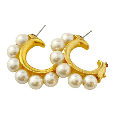Gold and Pearl Half Hoop Earrings by Unsigned Beauty - Vintage Meet Modern Vintage Jewelry - Chicago, Illinois - #oldhollywoodglamour #vintagemeetmodern #designervintage #jewelrybox #antiquejewelry #vintagejewelry