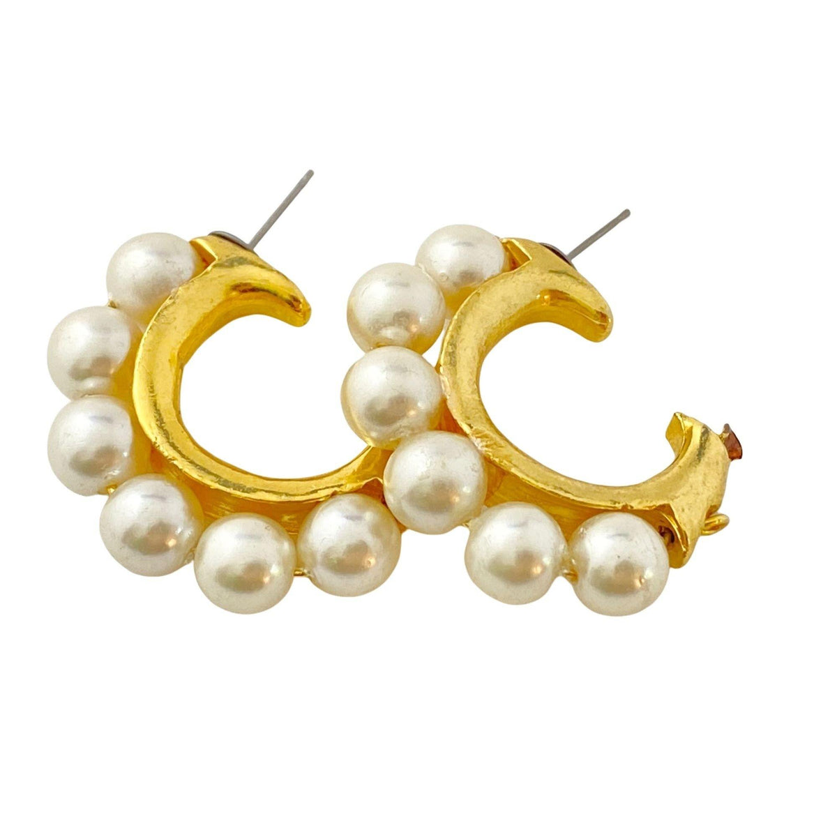 Gold and Pearl Half Hoop Earrings