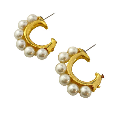 Gold and Pearl Half Hoop Earrings by Unsigned Beauty - Vintage Meet Modern Vintage Jewelry - Chicago, Illinois - #oldhollywoodglamour #vintagemeetmodern #designervintage #jewelrybox #antiquejewelry #vintagejewelry