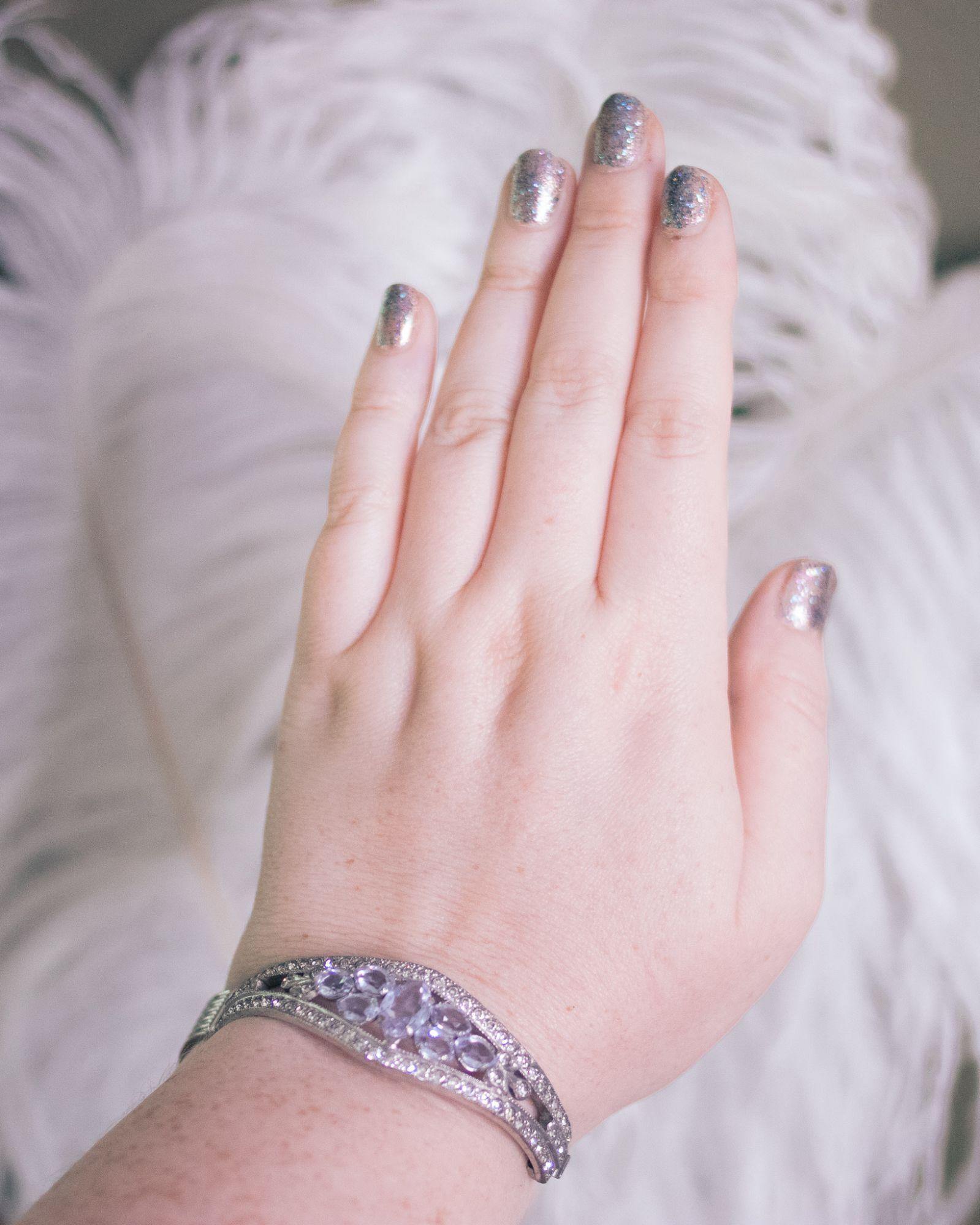 Vintage Art Deco Tanzanite Crystal and Rhinestone Hinged Bangle Bracelet by LL Co - Vintage Meet Modern Vintage Jewelry - Chicago, Illinois - #oldhollywoodglamour #vintagemeetmodern #designervintage #jewelrybox #antiquejewelry #vintagejewelry