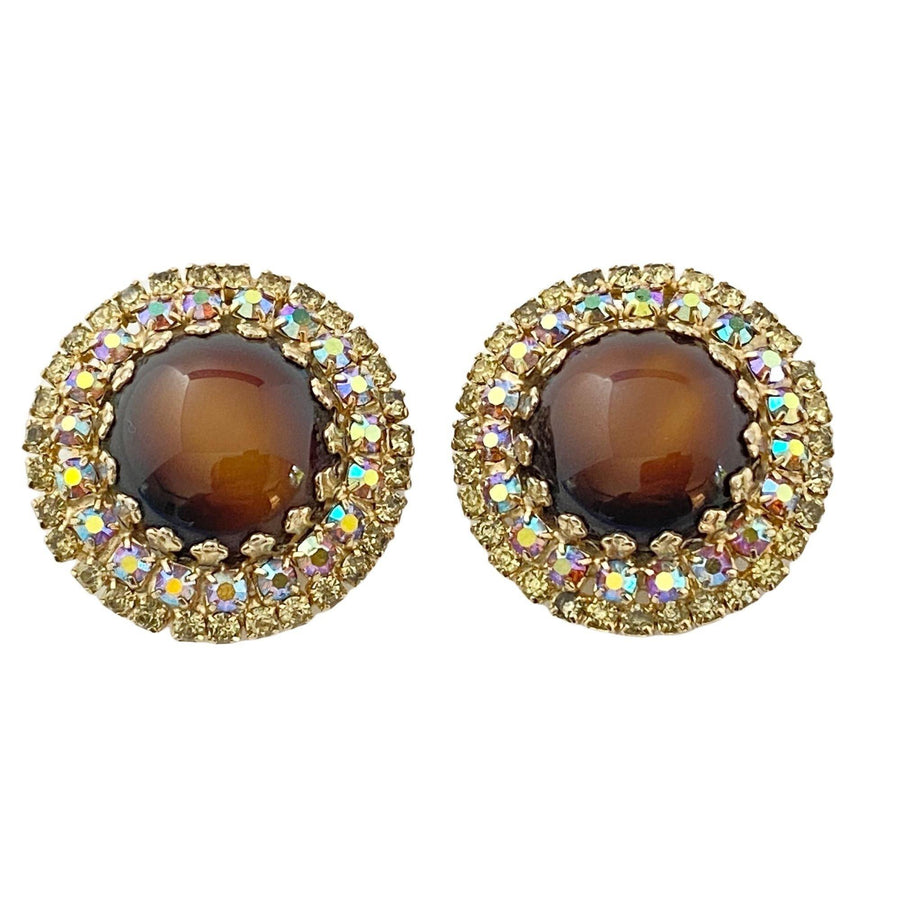 Vintage Hobe Tigers Eye Glass and Aurora Borealis Statement Earrings by Hobe - Vintage Meet Modern Vintage Jewelry - Chicago, Illinois - #oldhollywoodglamour #vintagemeetmodern #designervintage #jewelrybox #antiquejewelry #vintagejewelry