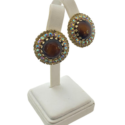 Vintage Hobe Tigers Eye Glass and Aurora Borealis Statement Earrings by Hobe - Vintage Meet Modern Vintage Jewelry - Chicago, Illinois - #oldhollywoodglamour #vintagemeetmodern #designervintage #jewelrybox #antiquejewelry #vintagejewelry